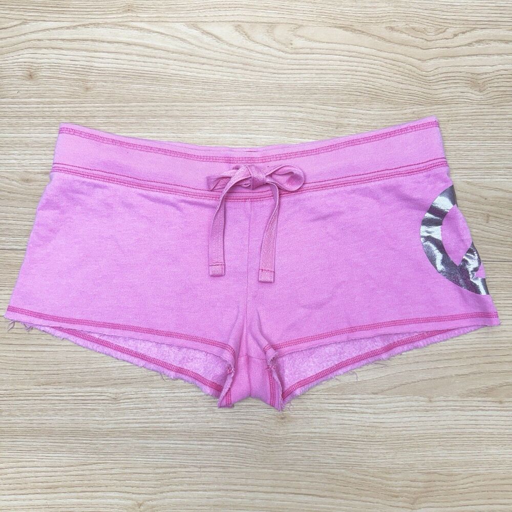 VTG Y2k Victoria's Secret Pink Shorts Size Small Peace Metallic Logo Micro Rare